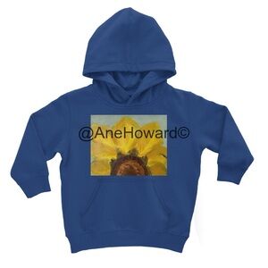 Brand New Blue Kids Cotton Hoodie with Sunflower Print
